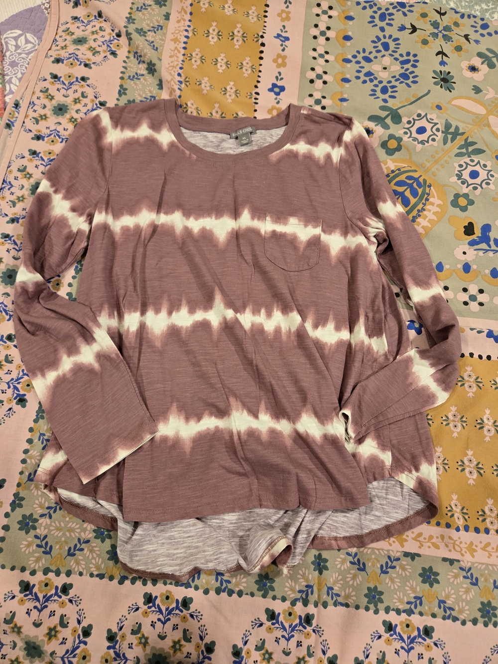 Tie-Dye Long Sleeve Pocket Tee - Mauve Pink Falls Creek